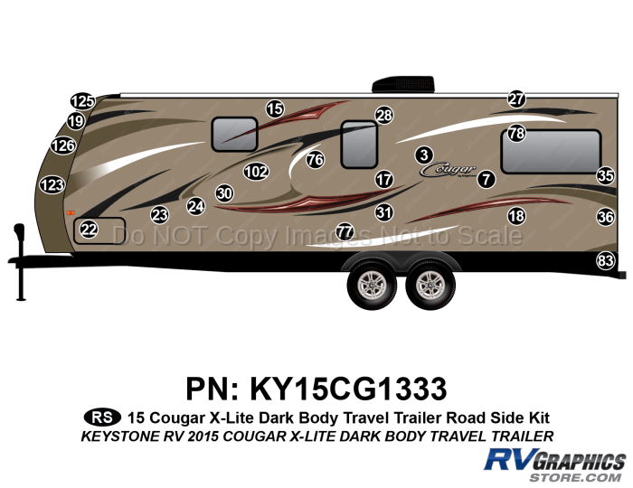 23 Piece 2014 Cougar X-Lite Dark Body Travel Trailer Roadside Graphics Kit