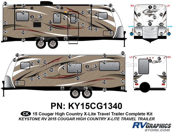 74 Piece 2015 Cougar High Country X-Lite Complete Graphics Kit