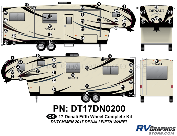 61 Piece 2017 Denali Fifth Wheel Complete Graphics Kit