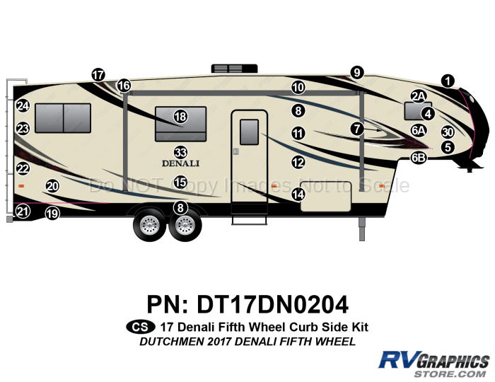 26 Piece 2017 Denali Fifth Wheel Curbside Graphics Kit
