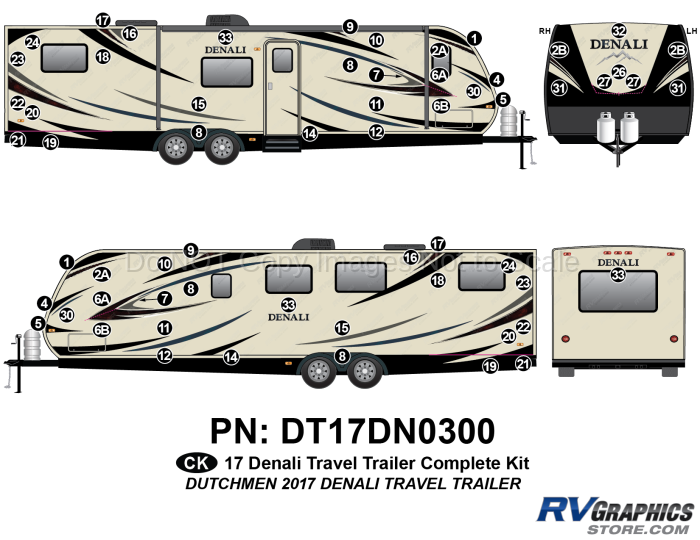 61 Piece 2017 Denali Travel Trailer Complete Graphics Kit