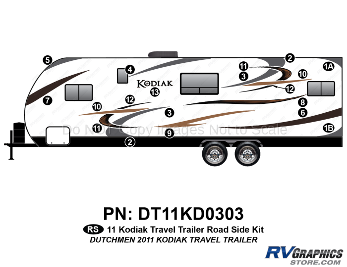 18 Piece 2011 Kodiak Travel Trailer Roadside Graphics Kit