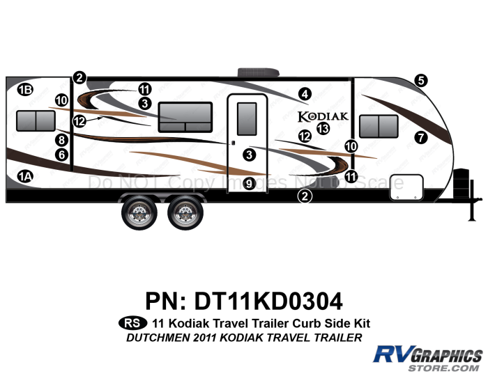 18 Piece 2011 Kodiak Travel Trailer Curbside Graphics Kit