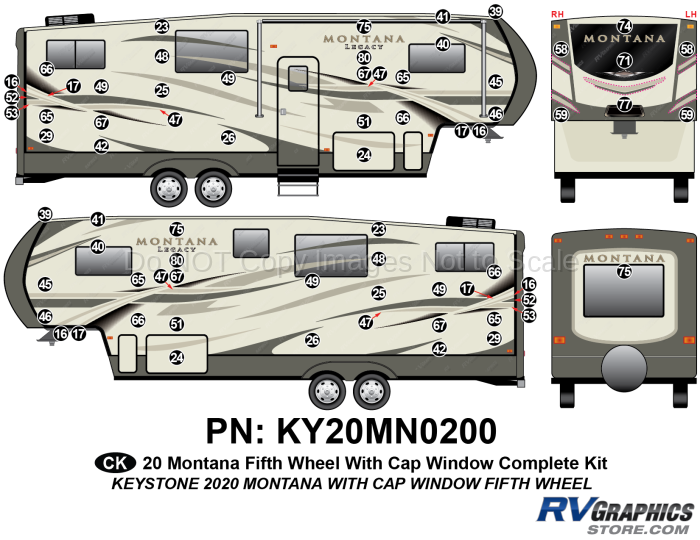 70 Piece 2020 Montana Fifth Wheel WITH Front Window Complete Graphics Kit