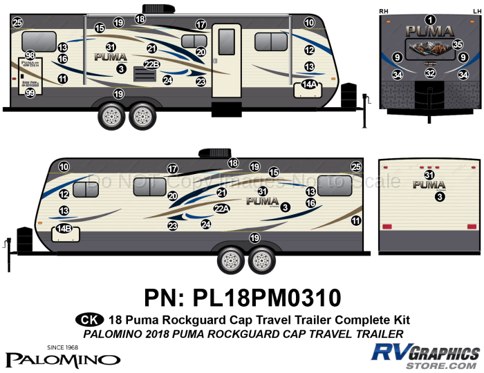 51 Piece 2018 Puma Travel Trailer Rockgard Version Complete Graphics Kit