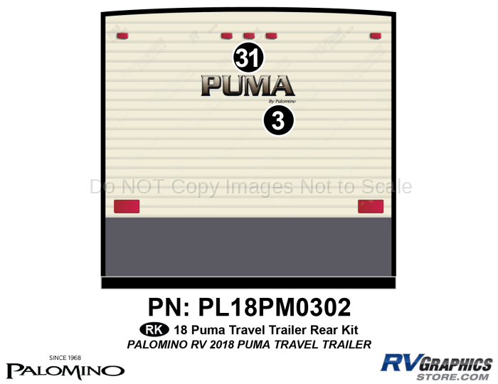 2 Piece 2018 Puma Travel Trailer Rear Graphics Kit