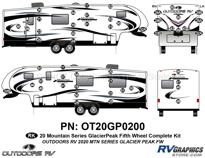 52 Piece 2020 Mountain Series Glacier Peak Fifth Wheel Complete Graphics Kit