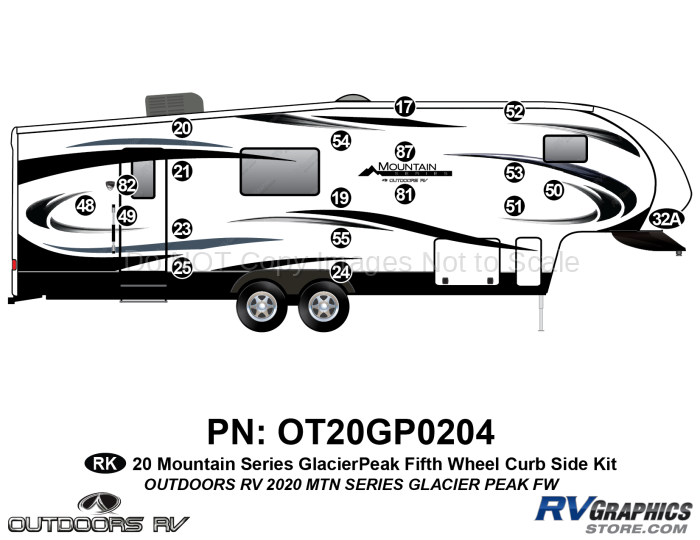 19 Piece 2020 Mountain Series Glacier Peak Fifth Wheel Curbside Graphics Kit