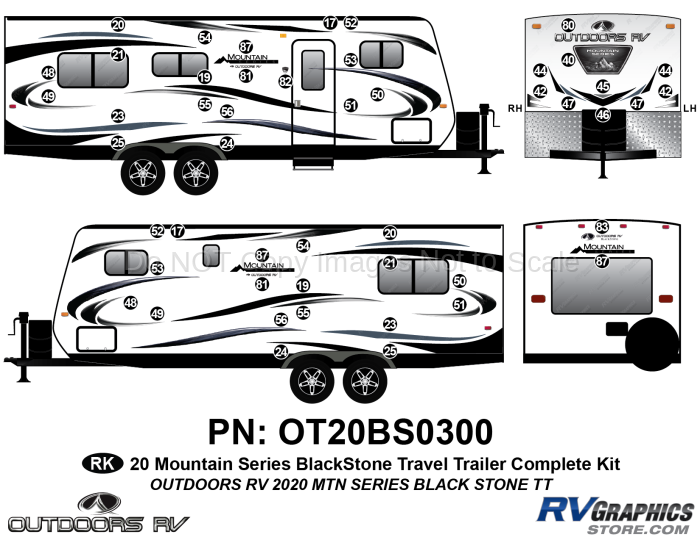 49 Piece 2020 Mountain Series Blackstone Travel Trailer Complete Graphics Kit