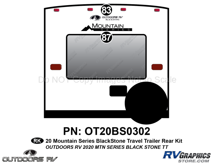 2 Piece 2020 Mountain Series Blackstone Travel Trailer Rear Graphics Kit