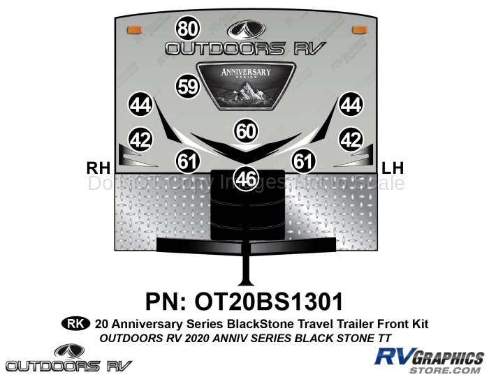 10 Piece 2020 Anniversary Series Blackstone Travel Trailer Front Graphics Kit