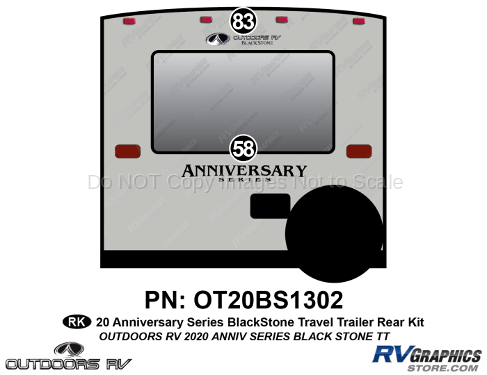 2 Piece 2020 Anniversary Series Blackstone Travel Trailer Rear Graphics Kit