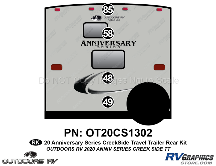 4 Piece 2020 Anniversary Series Creekside Travel Trailer Rear Graphics Kit