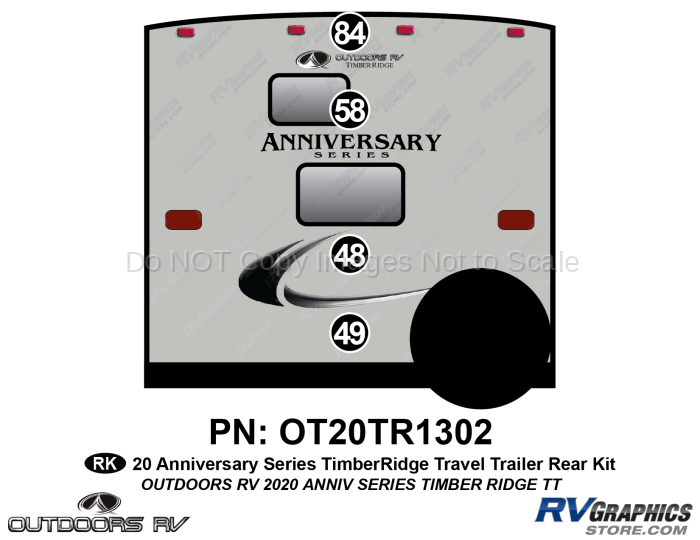 4 Piece 2020 Anniversary Series Timber Ridge Travel Trailer Rear Graphics Kit