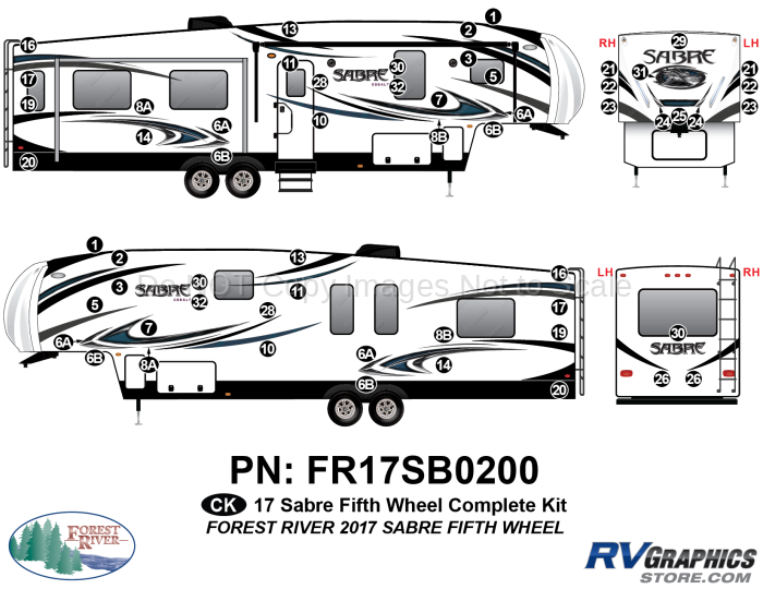 58 Piece 2017 Sabre Fifth Wheel Complete RV Graphics Kit
