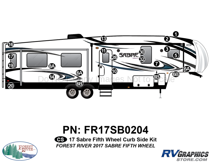 22 Piece 2017 Sabre Fifth Wheel Curbside RV Graphics Kit