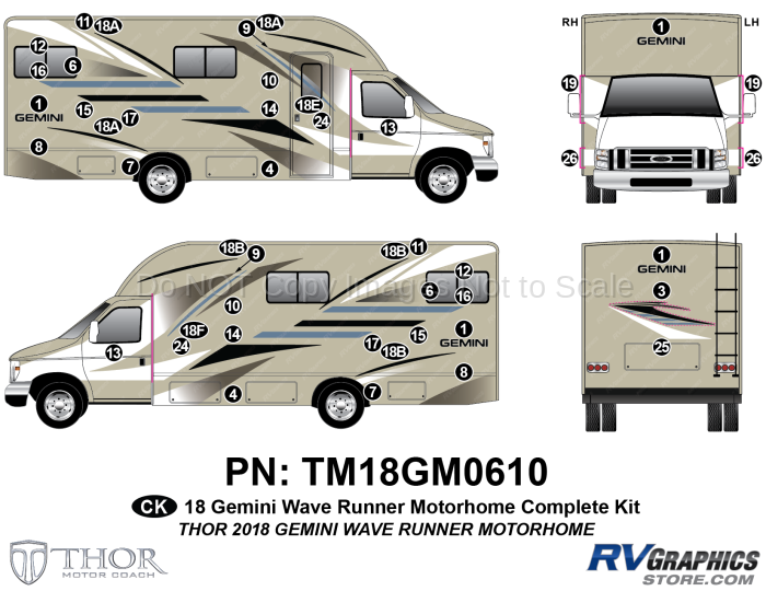 46 Piece 2018 Gemini Motorhome Complete Graphics Kit-Blue Version