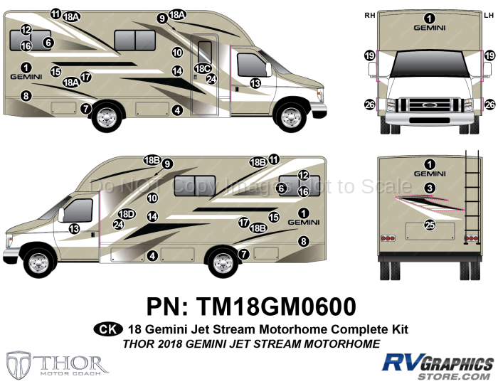 46 Piece 2018 Gemini Motorhome Complete Graphics Kit-Neutral Version