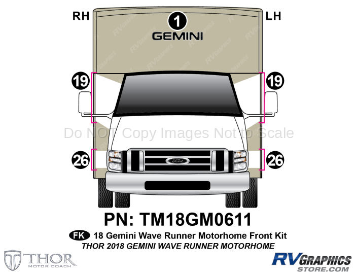 5 Piece 2018 Gemini Motorhome Front Graphics Kit-Blue Version