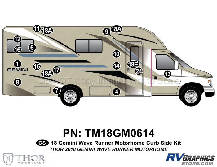 19 Piece 2018 Gemini Motorhome Curbside Graphics Kit-Blue Version