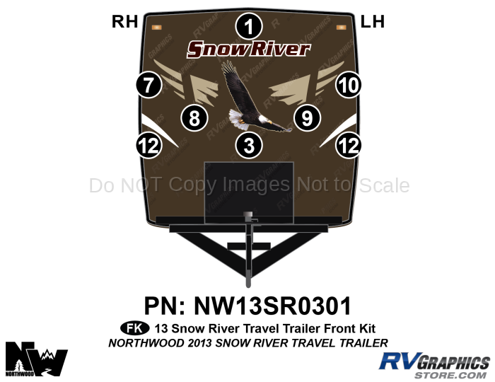 8 Piece 2013 Snow River Travel Trailer Front Graphics Kit
