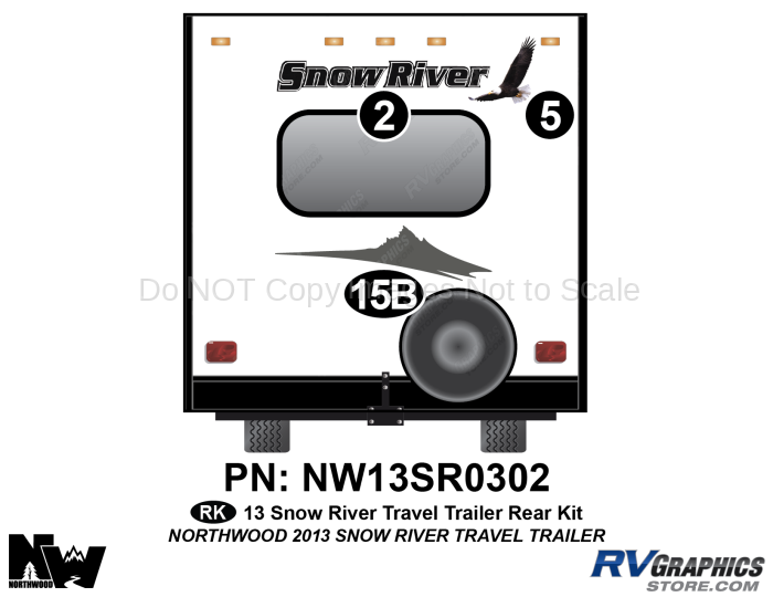 3 Piece 2013 Snow River Travel Trailer Rear Graphics Kit