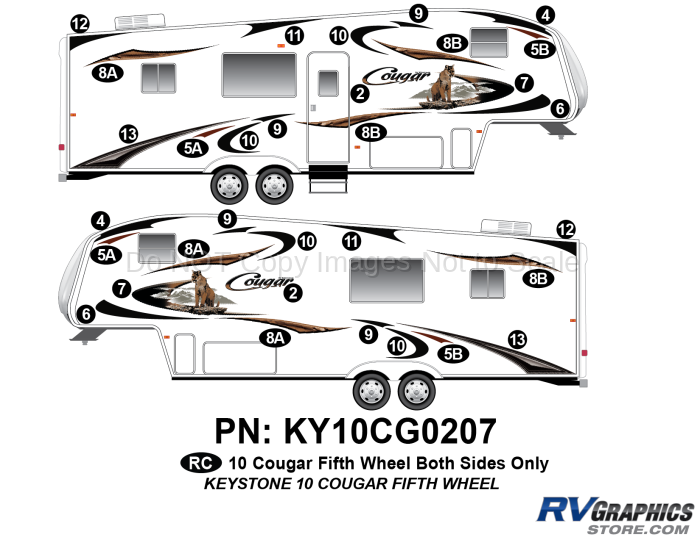 32 Piece 2010 Cougar Fifth Wheel Both Sides Graphics Kit