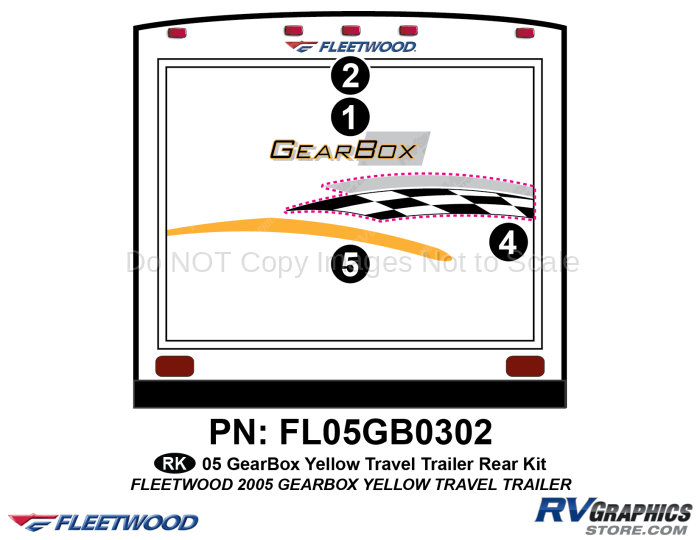 4 Piece 2005 Gearbox Travel Trailer Rear Graphics Kit Yellow Version