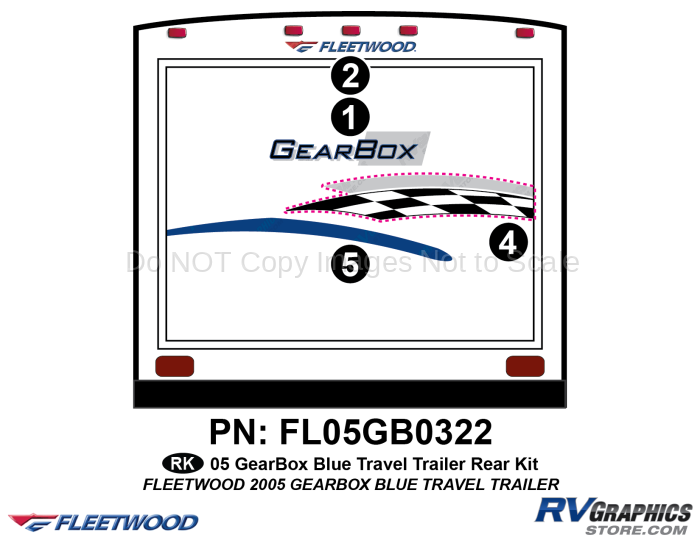 4 Piece 2005 Gearbox Travel Trailer Rear Graphics Kit Blue Version