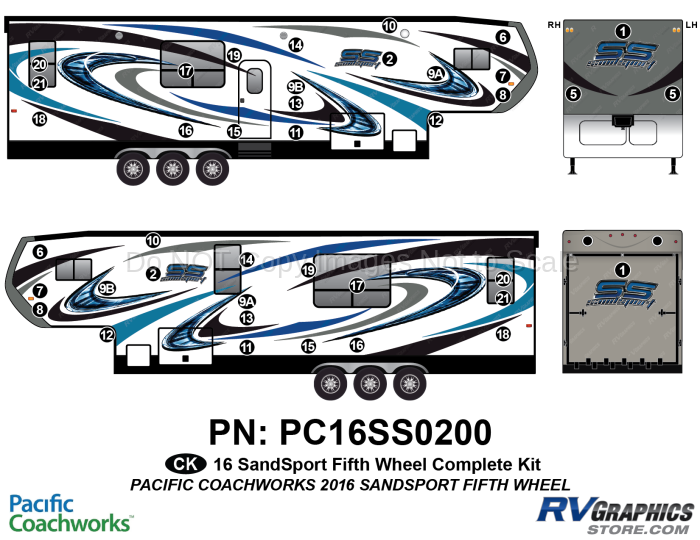 40 Piece 2016 Sandsport Fifth Wheel Complete Graphics Kit