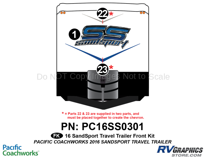 3 Piece 2016 Sandsport Travel Trailer Front Graphics Kit