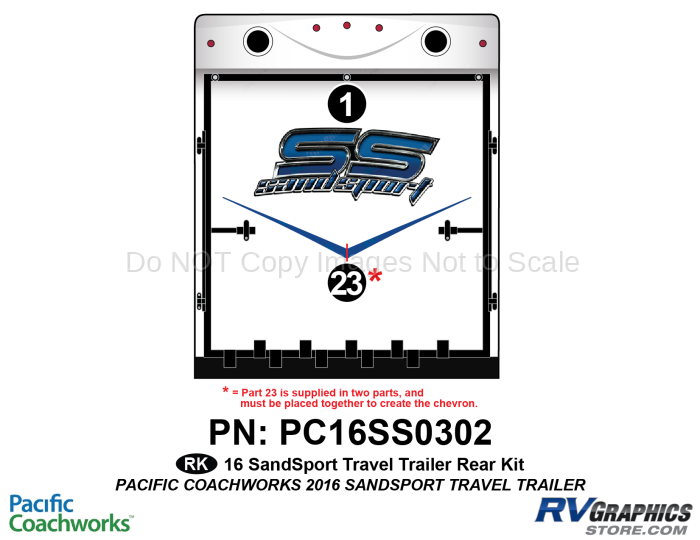 2 Piece 2016 Sandsport Travel Trailer Rear Graphics Kit