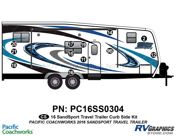 12 Piece 2016 Sandsport Travel Trailer Curbside Graphics Kit