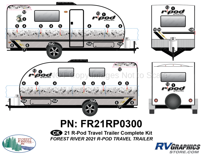 40 Piece 2021 R-POD Travel Trailer Complete Graphics Kit