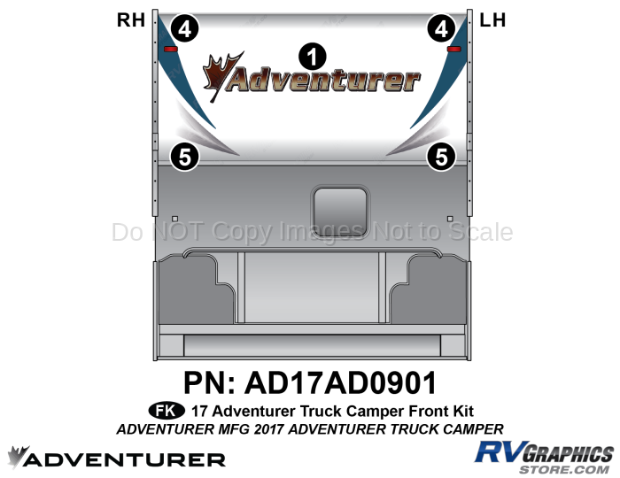 5 Piece 2017 Adventurer Truck Camper Front Graphics Kit