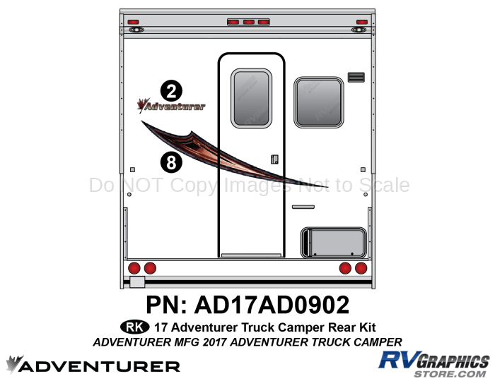2 Piece 2017 Adventurer Truck Camper Rear Graphics Kit
