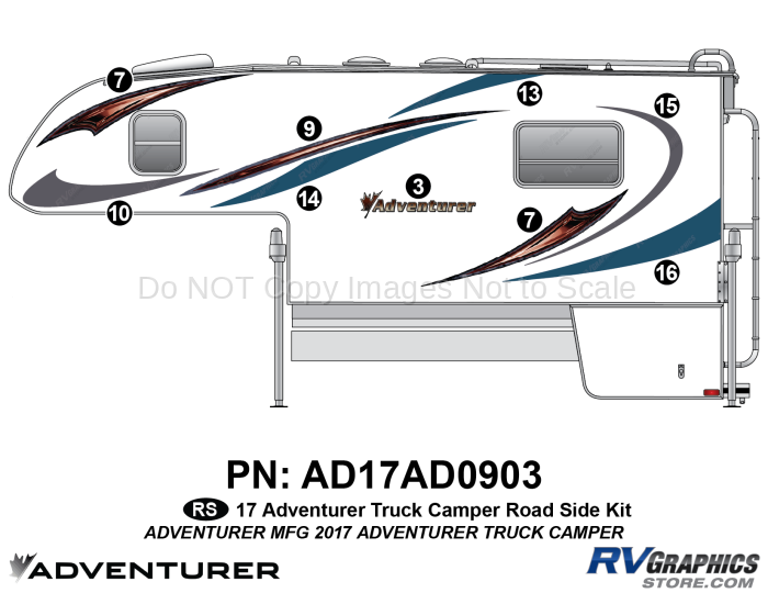 9 Piece 2017 Adventurer Truck Camper Roadside Graphics Kit