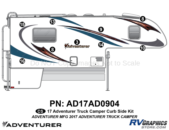 9 Piece 2017 Adventurer Truck Camper Curbside Graphics Kit