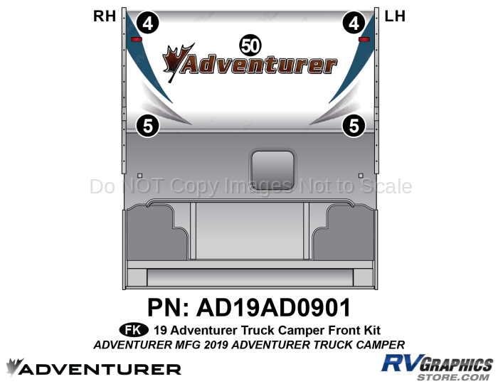 5 Piece 2019 Adventurer Truck Camper Front Graphics Kit