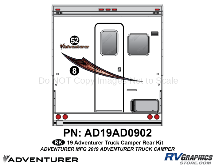 2 Piece 2019 Adventurer Truck Camper Rear Graphics Kit