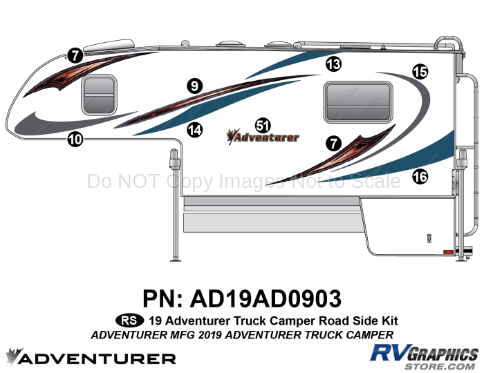 9 Piece 2019 Adventurer Truck Camper Roadside Graphics Kit