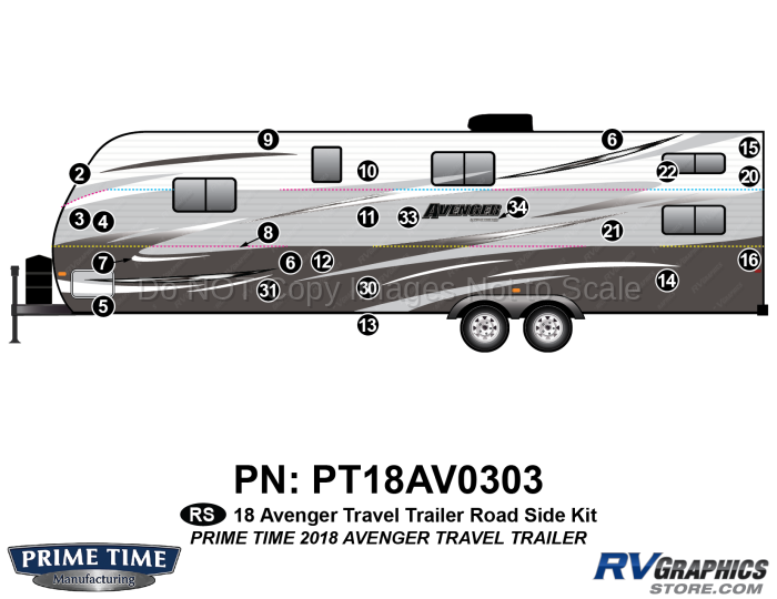 23 Piece 2018 Avenger Travel Trailer Roadside Graphics Kit