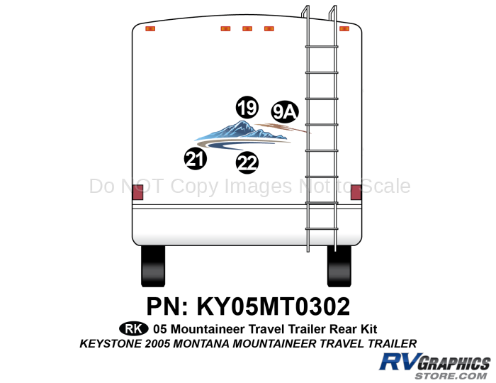 KY05MT0302 4 Piece 2005 Mountaineer Travel Trailer Rear Graphics Kit