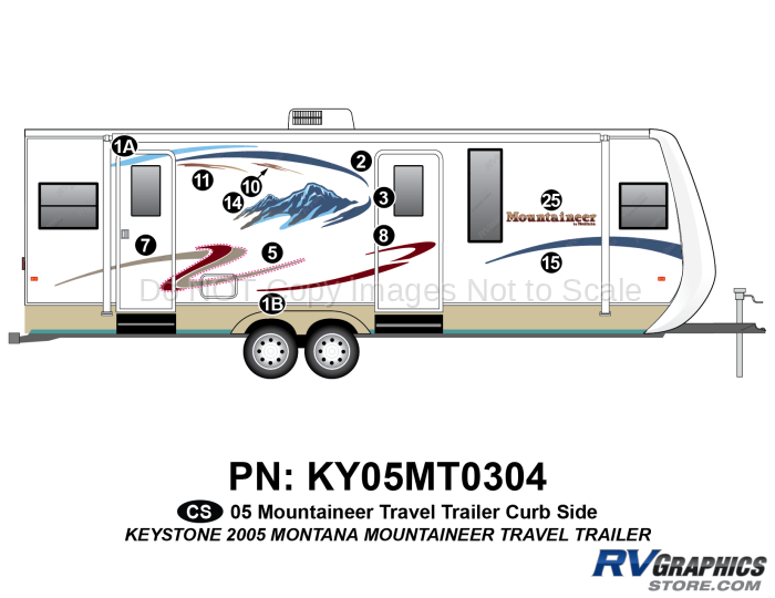 KY05MT0304 12 Piece 2005 Mountaineer Travel Trailer Curbside Graphics Kit