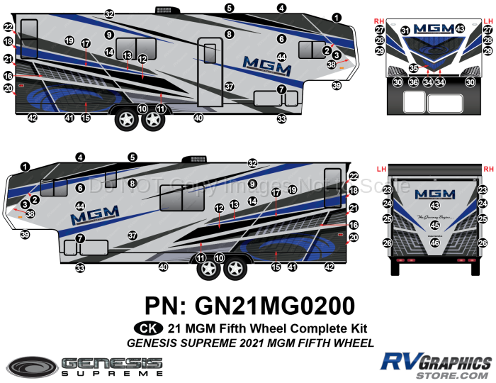 GN21MG0200 87 Piece 2021 MGM Fifth Wheel Complete Graphics Kit