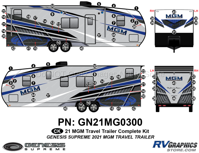 GN21MG0300 75 Piece 2021 MGM Travel Trailer Complete Graphics Kit