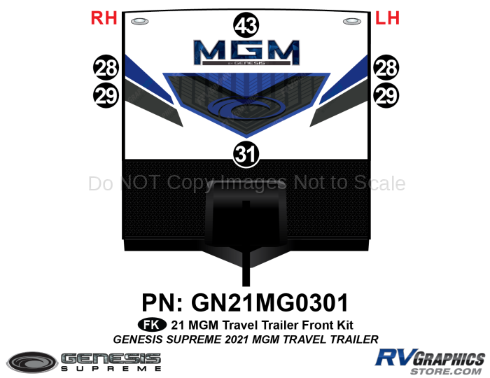 GN21MG0301 6 Piece 2021 MGM Travel Trailer  Front Graphics Kit