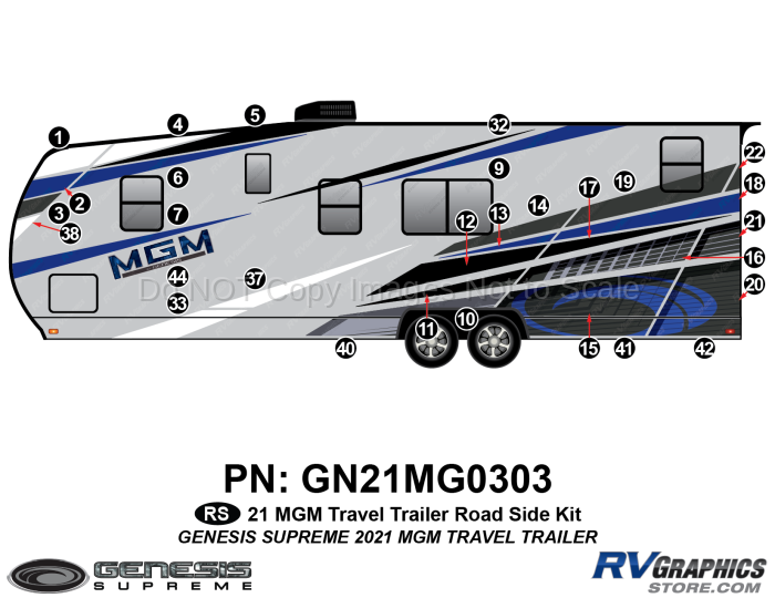GN21MG0303 29 Piece 2021 MGM Travel Trailer Roadside Graphics Kit