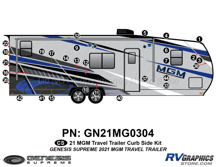 GN21MG0304 29 Piece 2021 MGM Travel Trailer Curbside Graphics Kit