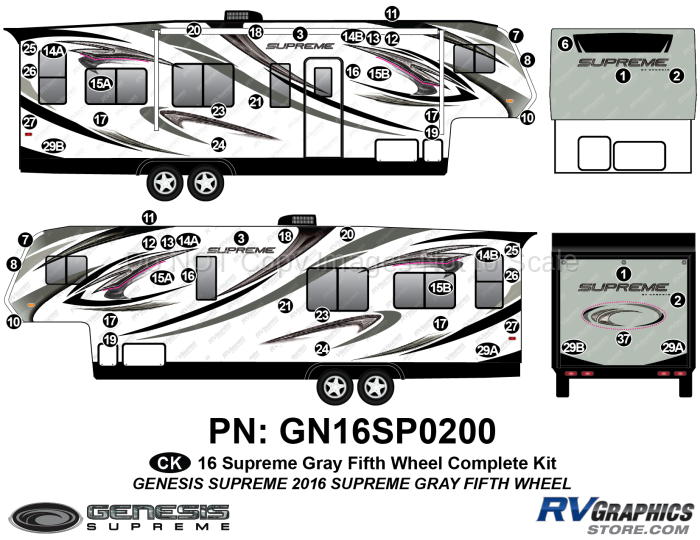 59 Piece 2016 Supreme Fifth Wheel Complete RV Graphics Kit